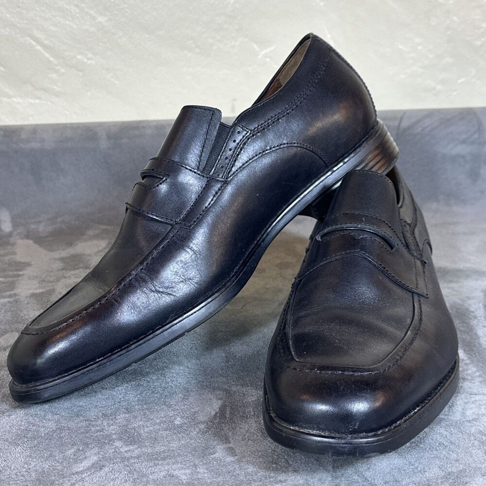 Johnston & Murphy Sheepskin Lined Penny Loafers 10.5 M Black Dual Width Shoes